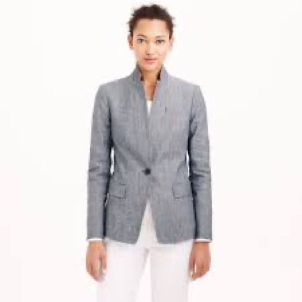 J Crew Regent Blazer Jacket Womens 12 Blue Indigo Chambray Cotton B9318